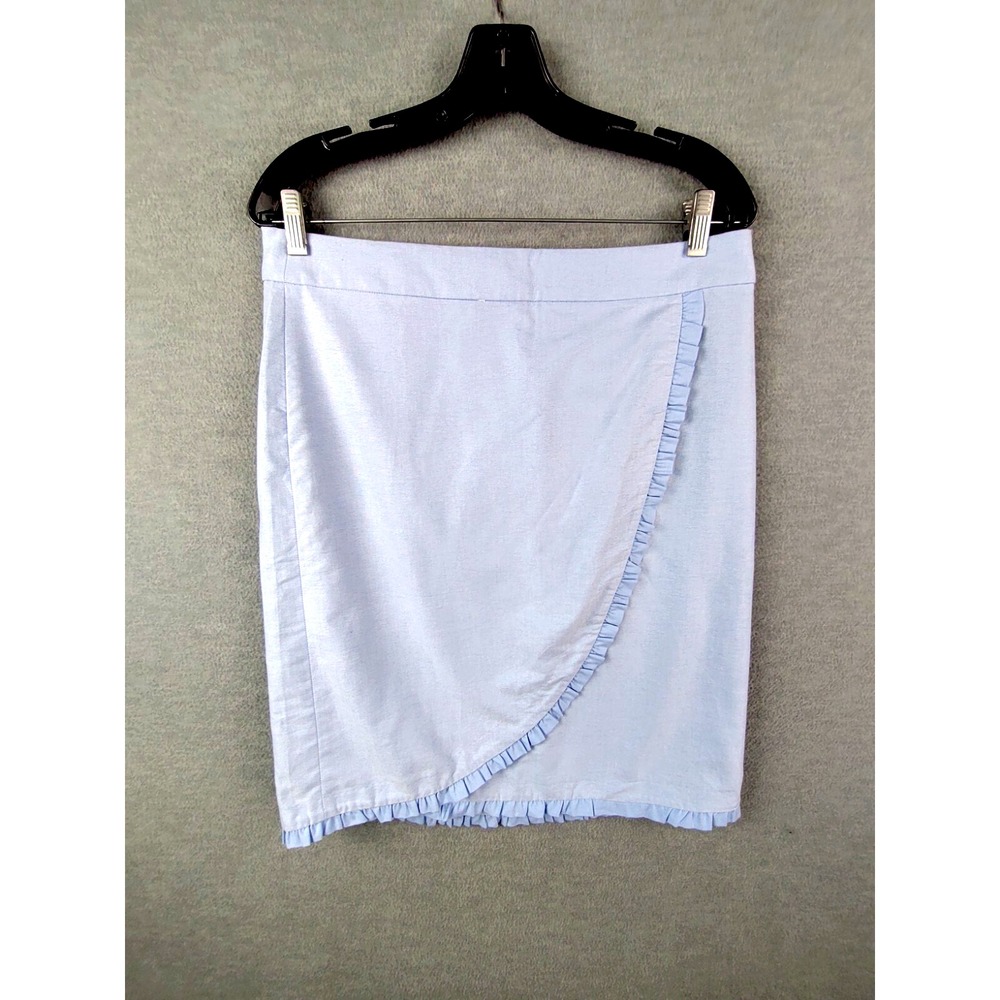NEW J Crew‎ Womens Skirt 10 Blue Ruffle Faux Wrap Academia Career Capsule Office